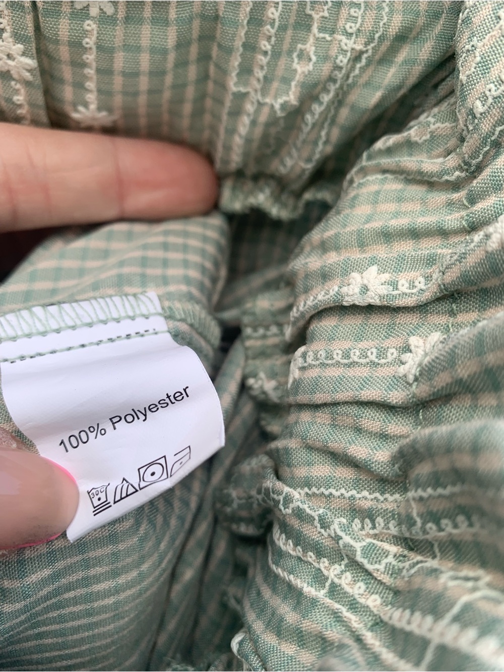 SHEIN Light Sage Green Wide Leg Embroidered Pants with Tie - Picture 8 of 8